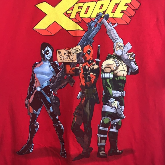 Marvel X-Force Deadpool Cable And Domino “I’m With Stupid” T-Shirt Boy’s Large - Picture 2 of 3
